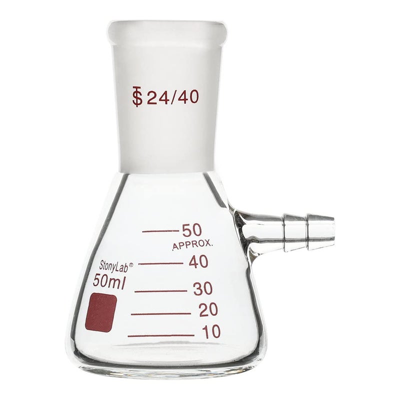 stonylab Filtering Flask with 24/40 Standard Taper Outer Joint, Heavy Wall Borosilicate Glass Filter Flask, Bolt Neck with Tubulation, 50 ml - Image 1